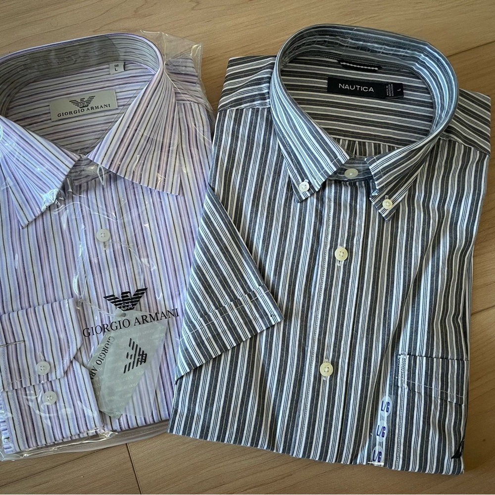 Giorgio Armani and Nautica Black and White Striped Men's Shirts